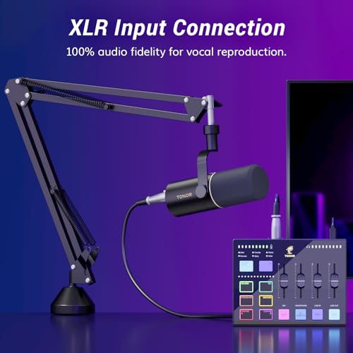 TONOR Dynamic Podcast Microphone Kit, Audio Interface and XLR/USB Mic for Podcasting, Recording, XLR Cardioid Studio Mic with Quick Mute, 3.5mm Jack, Volume Control, Microfono with Boom Arm, Black, E7