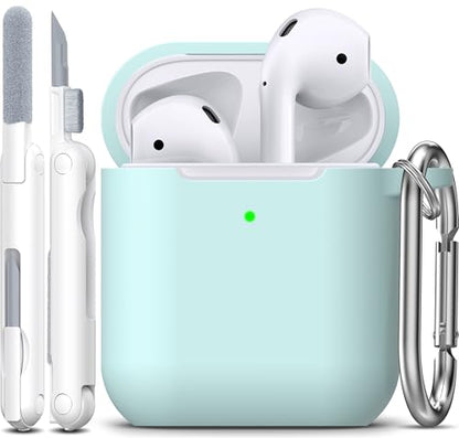 R-fun for AirPods 2nd/1st Case Silicone Cover, Turquoise | Compatible with Apple AirPods 2nd/1st (2019/2016) Generation with Keychain & Cleaner Kit, Wireless Charging Compatible - color: E1-Turquoise