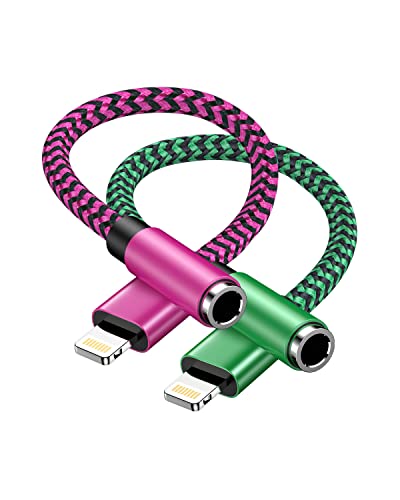 2Pack iPhone 3.5mm Headphone Adapter, Lightning to Headphone Jack Adapter | [Apple MFi Certified] iPhone Aux Audio Jack Adapter, Aux Dongle Cable for iPhone 14 13 12 11 Pro Max Plus Mini XR 8 iPad iPod - color: 2*Rose, Green