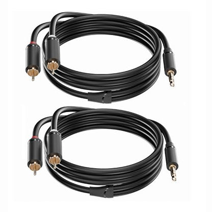 3.5mm Aux to RCA Cable 10FT, 2Pack, Black, 1/8 Aux Male to Dual RCA Male Stereo Y Splitter Cord, 24K Gold-Plated, Compatible with Television, PC, Smartphone, Dot, Tablet and Speaker - size: 10 FT, style: Black, 2 Pack