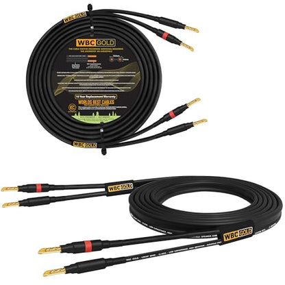 WORLDS BEST CABLES 5 Foot WBC-GOLD-LOCAP-SPKR-12 AWG - Low-Capacitance - Low-Inductance - High Purity OFC - Audiophile HiFi Speaker Cable Pair with Eminence Gold Banana Plugs - size: 5 FT, style: 2 Cables - Banana-Banana