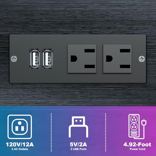 Computer Tower Stand with Charging Station, for Small and Mid-Tower PCs | Height Adjustable PC Stand with Wheel, CPU Holder with 2 AC Outlets + 2 USB Ports, 2-Tier Storage, Durable Metal Frame - color: Black