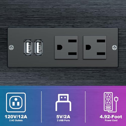 Computer Tower Stand with Charging Station, for Small and Mid-Tower PCs | Height Adjustable PC Stand with Wheel, CPU Holder with 2 AC Outlets + 2 USB Ports, 2-Tier Storage, Durable Metal Frame - color: Black