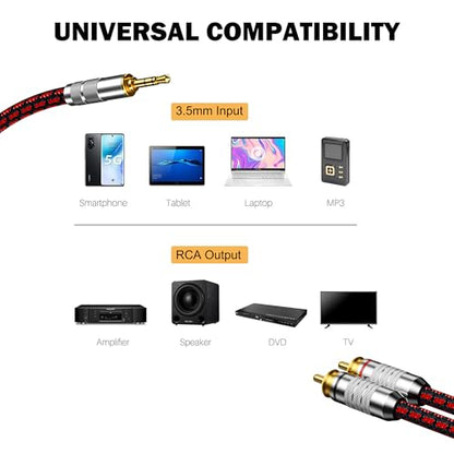 RCA to 3.5mm Cable 3.2FT, Aux to RCA Headphone Male to Male Jack Adapter Audiophile Braided Gold Plated Audio Y Cord for Smartphones,Tablets,Speakers,MP3,HDTV and More - size: 3.2FT, style: Straight 3.5mm to 2 RCA