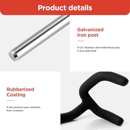 Metal Microphone Boom Pole Support Holder for C-Stands and Mic Stands,Non-Slip Matte Cradle Mount for Mic and Audio Equipment Fits Grip Head