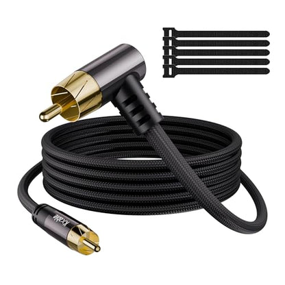 Kxable 90 Degree RCA Subwoofer Coaxial Audio Cable 2FT, Dual Shielded Digital Analogue RCA Cord, Right Angle Gold-Plated Connector, Braided, for HDTV, Subwoofer, Hi-Fi System, Amplifier, Home Theater - size: 2FT, style: Straight to 90 Degree