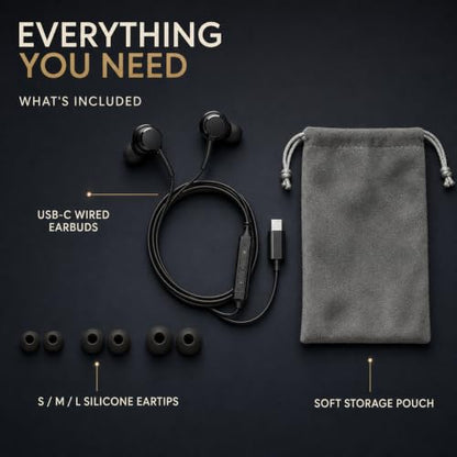 Betron USB-C Wired Earbuds with Microphone | Compatible with iPhone 15/16/17, Samsung Galaxy & Android, Volume Control, Deep Bass, Noise Isolation