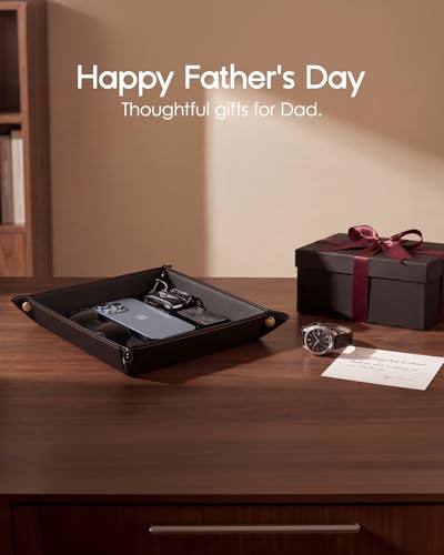 VLANDO Valet Tray, Foldable PU Leather Catchall Tray, Black - color: Black, size: Square