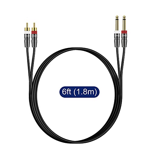 J&D Dual 1/4 inch TS to Dual RCA Cable, Heavy Duty 1/4 Male to RCA Male Adapter Stereo Audio Interconnect Quarter inch Cable, 6 Feet - size: 6 Feet
