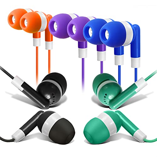 Keewonda Bulk Earbuds 50 Pack for Classroom Wholesale Earbuds Headphones Wired Stereo Earphones Multi Color for Kids Toddlers Teen at School Library Room Homeschool Online Teaching - color: 50 pack Multi
