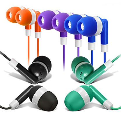 Keewonda Bulk Earbuds 50 Pack for Classroom Wholesale Earbuds Headphones Wired Stereo Earphones Multi Color for Kids Toddlers Teen at School Library Room Homeschool Online Teaching - color: 50 pack Multi