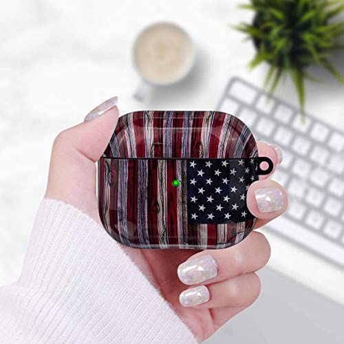 Compatible with Airpods 3rd Generation Case - Wonjury Protective Hard Compatible with Airpods 3 Case Cover Shockproof Women Girls with Keychain, American Flag - color: American Flag