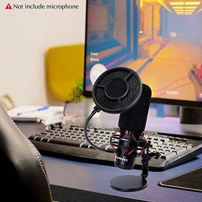 SUNMON Pop Filter with 360° Gooseneck L-Clip, 6-Layer Wind Pop Screen