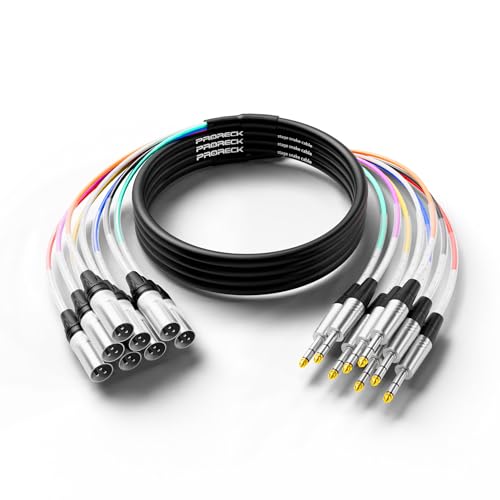 PRORECK 4.6m(15피트) 스네이크 케이블, 8채널 차폐 오디오 케이블 0.6cm(1/4인치) TRS to XLR 수, 전문 무대, 스튜디오 및 라이브용 컬러 마크 커넥터 포함(PR-TRS/XLR-8 x 15M) - style: 8채널 4.6m(15피트)