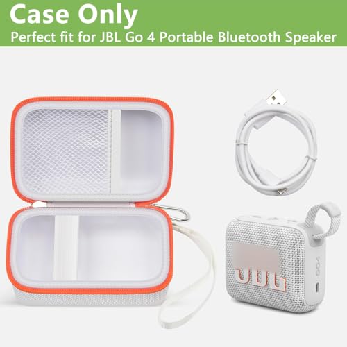 Speaker Case for JBL Go 5/4/3, Case Only | Hard Case, Mesh Pocket for Charging Cable, Compact Travel Carry, Speaker Not Included, White - color: White
