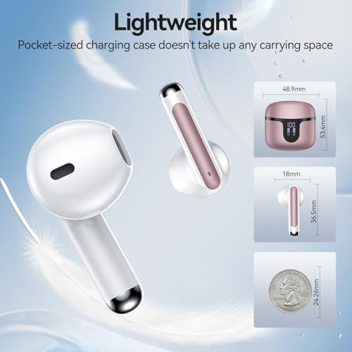 Wireless Earbuds, Bluetooth 5.4 Headphones HiFi Stereo with 4 HD Mic, 50H Playtime Bluetooth Earbuds with Dual LED Display, IPX7 Waterproof Wireless Earphones, Touch Control Ear Buds,USB-C, Rosa Gold - color: Rosa Gold