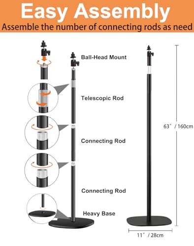 Mic Stand Floor Microphone Stand with Heavy Weighted Base, Adjustable Height from 18" to 63", Singing Stand with Mic Holder, Cable Clips - color: White