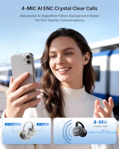 EarFun Clip 2 Open Ear Earbuds, Clip On Headphones, AI Translation Earbuds | LDAC, Hi-Res Audio, Bluetooth 6.0 for Running, Workout, 12mm Titanium Driver, 4 Mics AI Clear Call, Secure Fit, 40H Playtime - color: Black