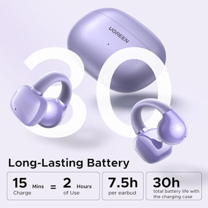 UGREEN HiTune S3 Open Ear Earbuds, Bluetooth 5.4, Clip on Earbuds, Purple | Lightweight, Comfort, Wireless Headphones ENC Clear Calls, 30H Playtime, IPX5 Waterproof, for Driving Running Workout Cycling - color: Purple