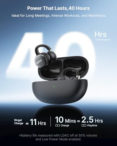EarFun Clip 2 Open Ear Earbuds, Clip On Headphones, AI Translation Earbuds | LDAC, Hi-Res Audio, Bluetooth 6.0 for Running, Workout, 12mm Titanium Driver, 4 Mics AI Clear Call, Secure Fit, 40H Playtime - color: Black