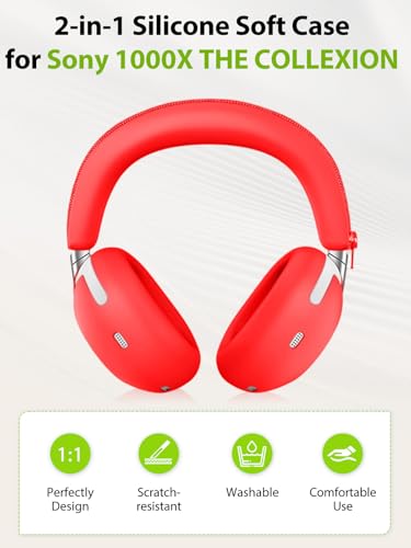 2-in-1 Silicone Protective Cover Set for Sony 1000X THE COLLEXION Headphones, Sweatproof Headband Cover + Integrated Ear Cups Protector (Ear Pads & Shell), Full Coverage(Red) - color: Red
