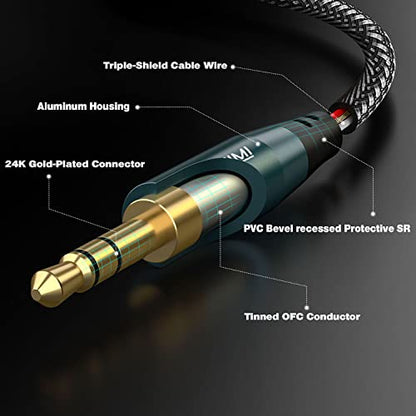 3.5mm Male to Male Stereo Audio Cable (8 Feet) Aux Cord for Car, Headphones, Home Stereos, Speakers, iPhone, iPad, iPod, Samsung Galaxy [Hi-Fi Sound, Nylon Braided]- Jade Green - size: 8 FT