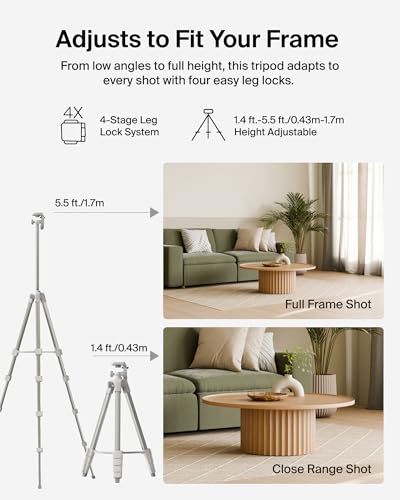 Belkin Stage Creator Tripod Stand, 5.5ft Adjustable, Phone & Camera | Pan-tilt-swivel head, lightweight, for photo, video, vlogging, YouTube, streaming, home, studio, travel - style: Tripod