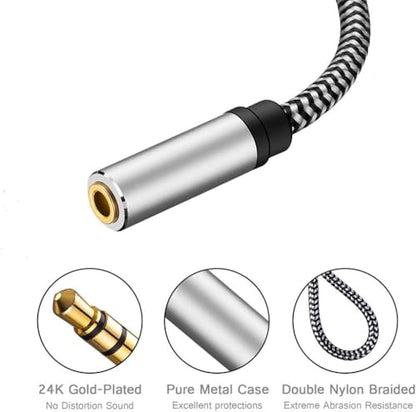 SatelliteSale Auxiliary 3.5mm Audio Jack Male to Female Digital Stereo Aux Extension Cable Universal Wire Black/White Nylon Cord 30 feet - size: 30 Feet