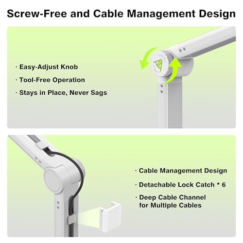 AA AUDIO ACCESSORY Never-Sag 950mm White Mic Boom Arm, 6.6lbs Load Capacity - color: White