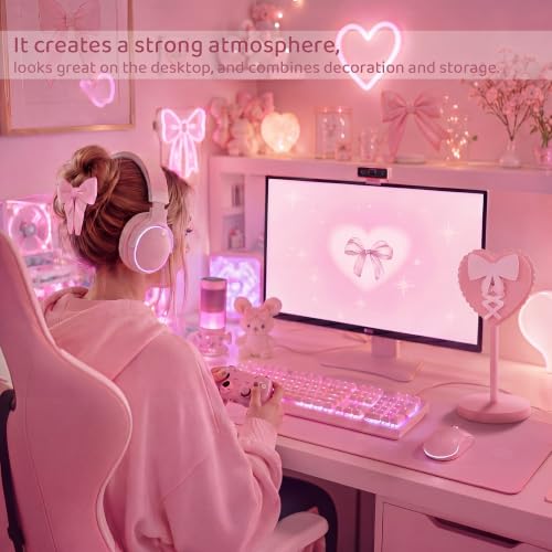 Kingdder Pink Heart Bow Headphone Stand Cute Wood Headphone Stand Holder | Decorative Desk Accessory for Gamer Room Office, Adorable Headphone Organizer, Gift for Young Women Teacher Girlfriend - style: Heart Bow