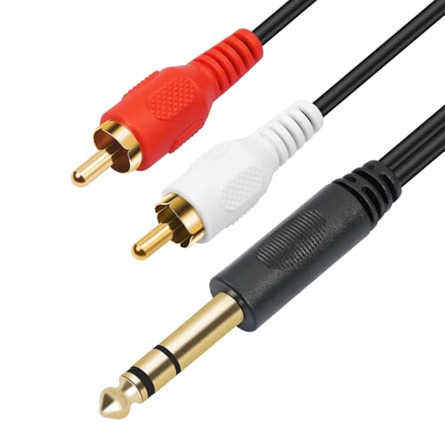 Gold-Plated 6.35mm 1/4 inch Male TRS Stereo Plug to 2 RCA Phono Male Audio Y Splitter Cable,Connector Wire Cord Plug (1.5M) - size: 6.35-TRS-2RCAM