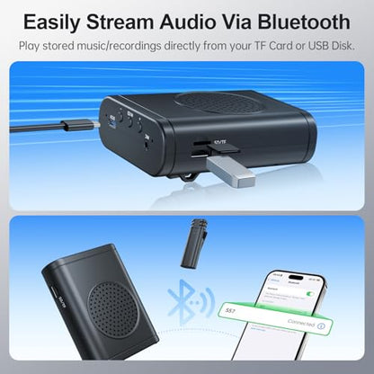 Moman Voice Amplifier for Teachers with Wireless Lavalier Microphone, Zero Whistling, Low Latency, Portable Meagaphone Speaker Mic for Classroom Meeting - color: Black
