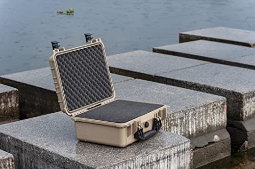 MEIJIA All Weather IP67 Waterproof Hard Camera Case,Hard Protective Case,Hard Case with Customizable Foam,Fit Use of Drones,Camera,Equipments,Pistols(Desert Tan,15.98x12.99x6.85inches) - color: Desert Tan, size: 15.98x12.99x6.85inches