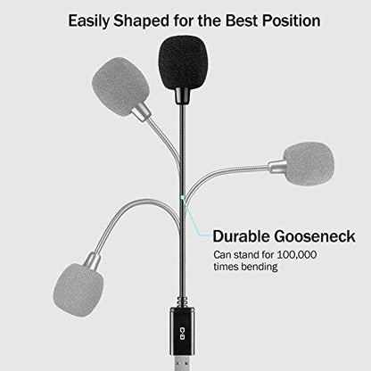 Mini USB Microphone for Laptop and Desktop Computer, with Gooseneck & Universal USB Sound Card, Compatible with PC and Mac, Plug & Play, Ideal Condenser Mic for Remote Work, Online Class | Universal USB Sound Card, Plug & Play, Flexible Gooseneck, Ideal C