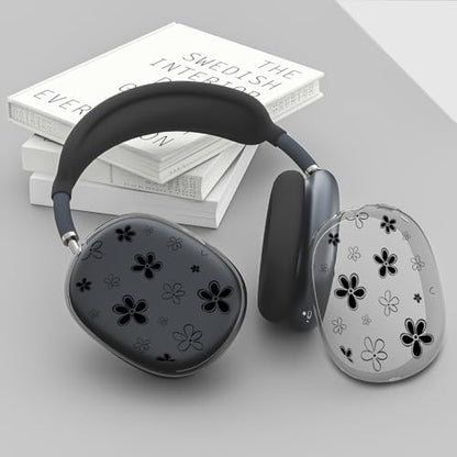 Joyland Silicone Case for AirPods Max Headphones,Black Flowers Soft TPU Ear Cups Cover/Ear Pad Cover/Headband Protection for Apple AirPods Max USB-C/Lightning (2024/2020),Clear Black - color: Black-Black Flowers