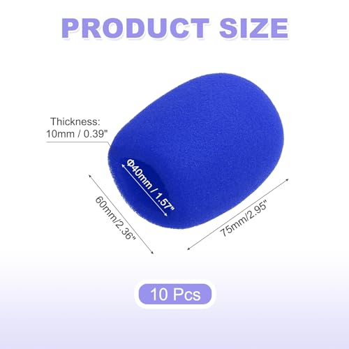 MECCANIXITY 10pcs Microphone Foam Covers, 40mm (1.57") ID 10mm (0.39") Thickness Microphone Windscreen Foam Cover for Most Handheld Microphones, Blue - color: Blue