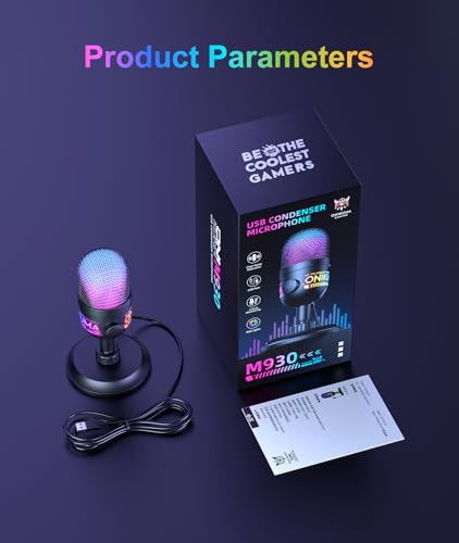 USB Gaming Microphone, RGB Condenser Mic for PC PS4 PS5 Mac, Plug & Play, Tap to Mute, Gain Control, Zero-Latency Monitoring for Streaming Podcasting Recording