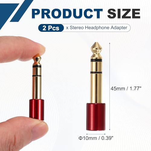 MECCANIXITY 2Pcs TRS 6.35mm Male to 3.5mm Female 1/4" Plug to 1/8" Jack Red | Stereo Headphone Adapter, Audio Converter, Pure Copper, Gold Plated, for Guitars Speakers Computers - color: Red