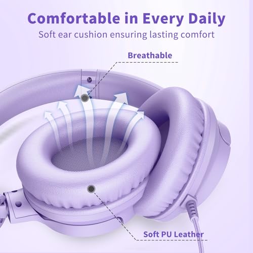 Botesty Sound Headphones Wired with Mic for School, 3.5mm Plug in, Purple - color: Purple
