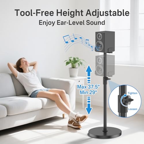 Speaker Stands Pair for Sony SS-CS5/ SS-CS5M2/SA-Z9R/SA-RS8 Rear Speakers, Height Adjustable Extend 29” to 37.5”, Dual Side Clamp Speaker Stand for Sony Rear Speaker Stand with Cable Management