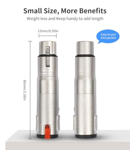 2Pack Lockable 1/4 TRS Female to 3Pin XLR Female Audio Adapter, Balance 6.35mm to XLR Adapter Suitable for Microphones, Mixing Consoles, and Power amplifiers - color: silver