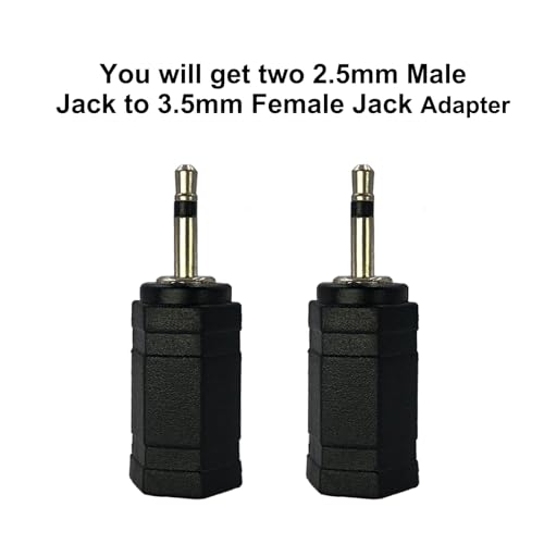 2.5mm Male Mono to 3.5mm Female Mono Adapter 2 Pack | for Microphone Headphones Speakers Mobile Devices, Black
