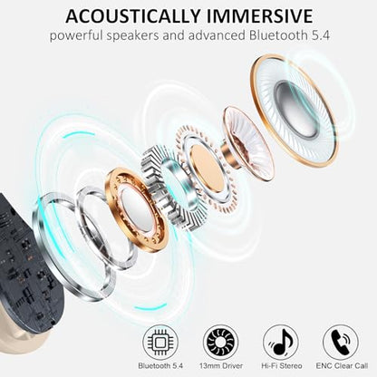 Matast Wireless Earbuds, Bluetooth Headphones Sports, Deep Bass Earphones Gym Running, IP7 Waterproof Headset with Earhook Workout, 50H Playback Over-Ear Buds with ENC Noise Cancelling Mic - color: Pale yellow