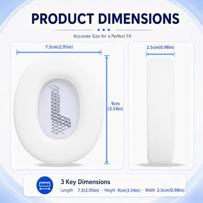 Replacement Ear Pads for JBL E65BTNC/Live 650BTNC/Live 770NC/Live 660NC/Duet NC Headphone, Extra Thick Cushions, Ear Cups Cover, Soft Leather＆Memory Foam Headset Earpads (White) - color: White