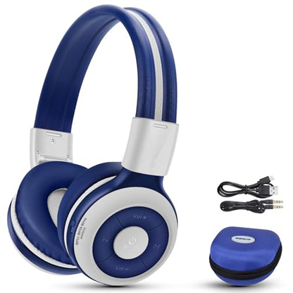 SIMOLIO Kids Bluetooth Headphones with Microphone, 75/85/94dB Volume Limit, Wireless Headset for Toddler Teens Children, Share Port, Travel Case, 3.5mm Cord, Foldable for School Airplane iPad Tablet | Wireless Headset for Toddler Teens Children, Share Por