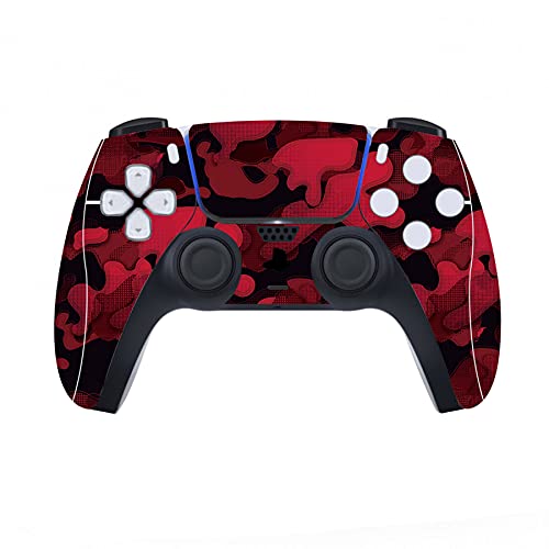 PlayVital Black Red Camouflage Full Set Skin Decal for ps5 Console Disc Edition, Sticker Vinyl Decal Cover for ps5 Controller & Charging Station & Headset & Media Remote - color: Black Red Camouflage
