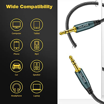 3.5mm Male to Male Stereo Audio Cable (8 Feet) Aux Cord for Car, Headphones, Home Stereos, Speakers, iPhone, iPad, iPod, Samsung Galaxy [Hi-Fi Sound, Nylon Braided]- Jade Green - size: 8 FT