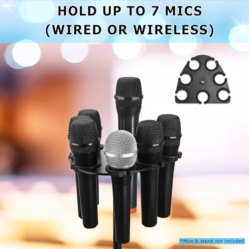Multi Mic Holder for Wired and Wireless Mics, Organizes Up to 7 Mics, Aluminum, Black