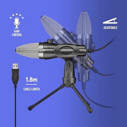 NGS MS120 USB Cardioid Microphone for Streaming, Podcast and Gaming, Latency-Free Monitoring, Volume Control, Mute Button, Plug & Play, for PC, PS4, PS5, Non-Slip Mount