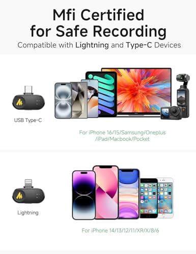 MAONO T1 Wireless Microphone for iPhone/Android (USBC/Lightning Combo Set) - color: Black
